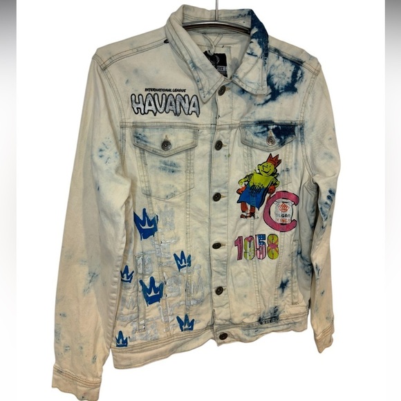 NWT BLACK PIKE HAVANA CHAMPION INTERNATIONAL LEAGUE DENIM STREET GRAFFITI JACKET - Picture 2 of 14